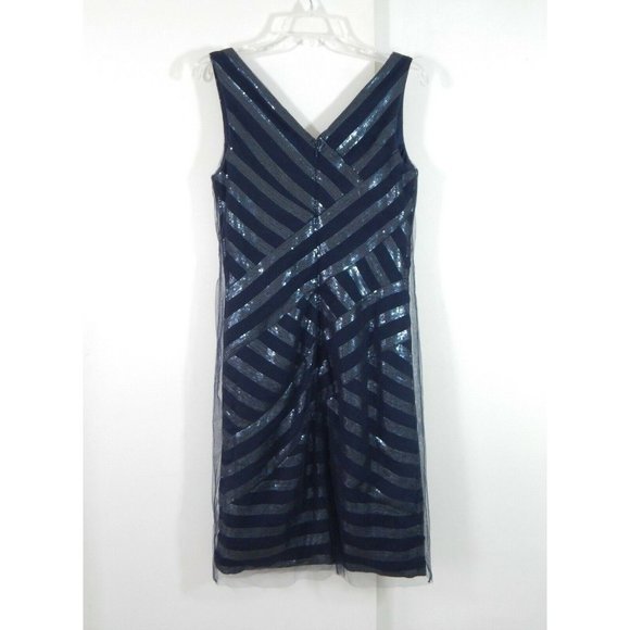 TADASHI SHOJI stunning shift sheath cocktail sequins tulle party evening blue 8 - Picture 4 of 8